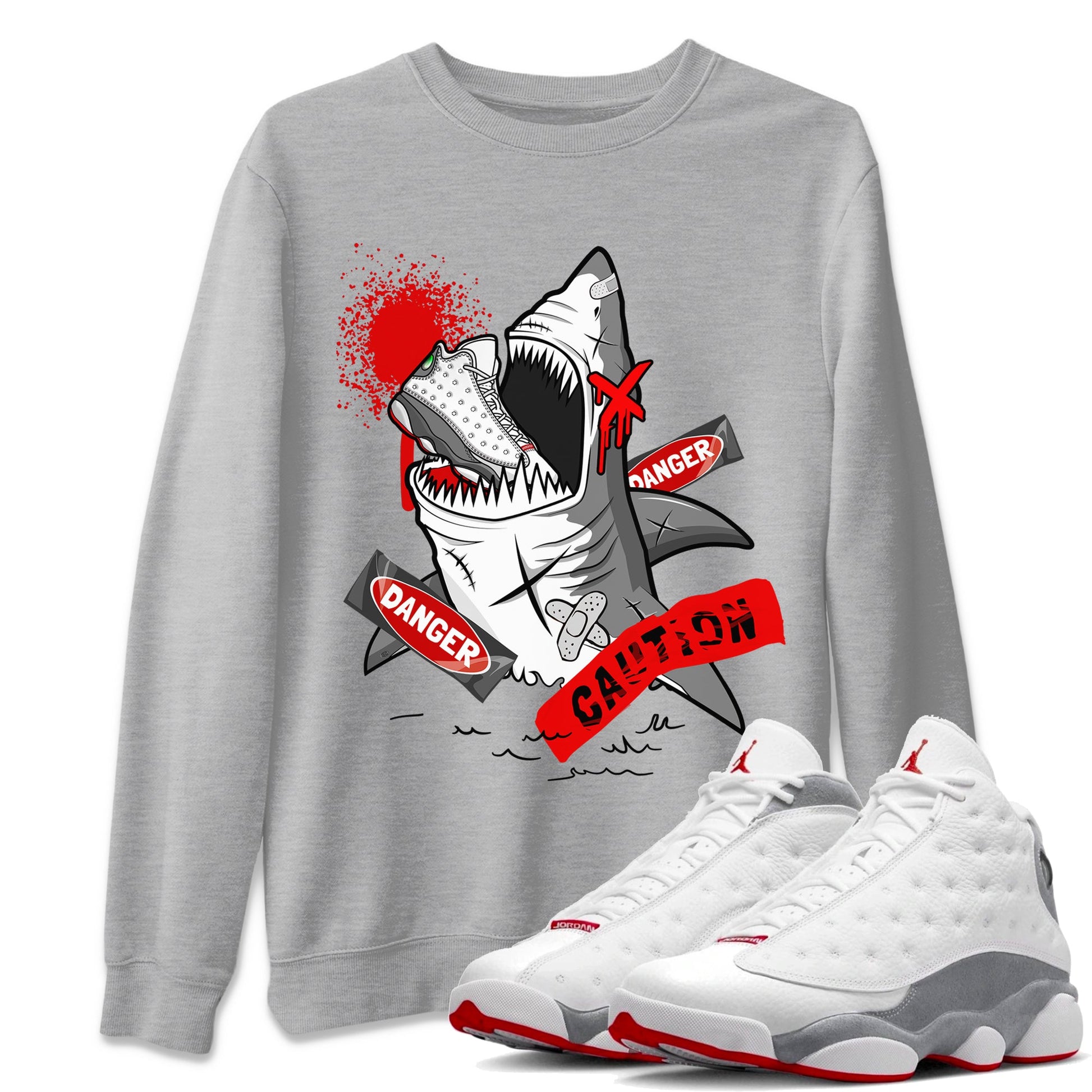Wolf Grey 13 shirt to match jordans Dangerous Shark sneaker tees Air Jordan 13 Wolf Grey SNRT Sneaker Release Tees Unisex Heather Grey 1 T-Shirt