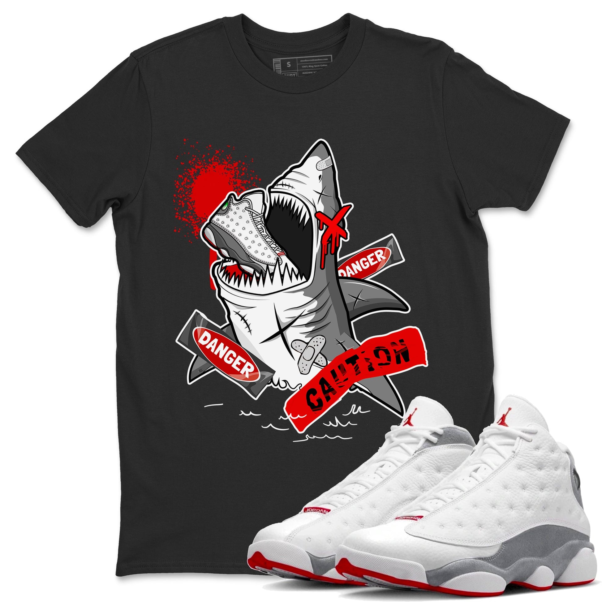 Wolf Grey 13 shirt to match jordans Dangerous Shark sneaker tees Air Jordan 13 Wolf Grey SNRT Sneaker Release Tees Unisex Black 1 T-Shirt