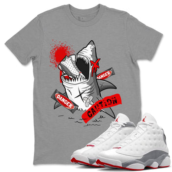 Wolf Grey 13 shirt to match jordans Dangerous Shark sneaker tees Air Jordan 13 Wolf Grey SNRT Sneaker Release Tees Unisex Heather Grey 1 T-Shirt