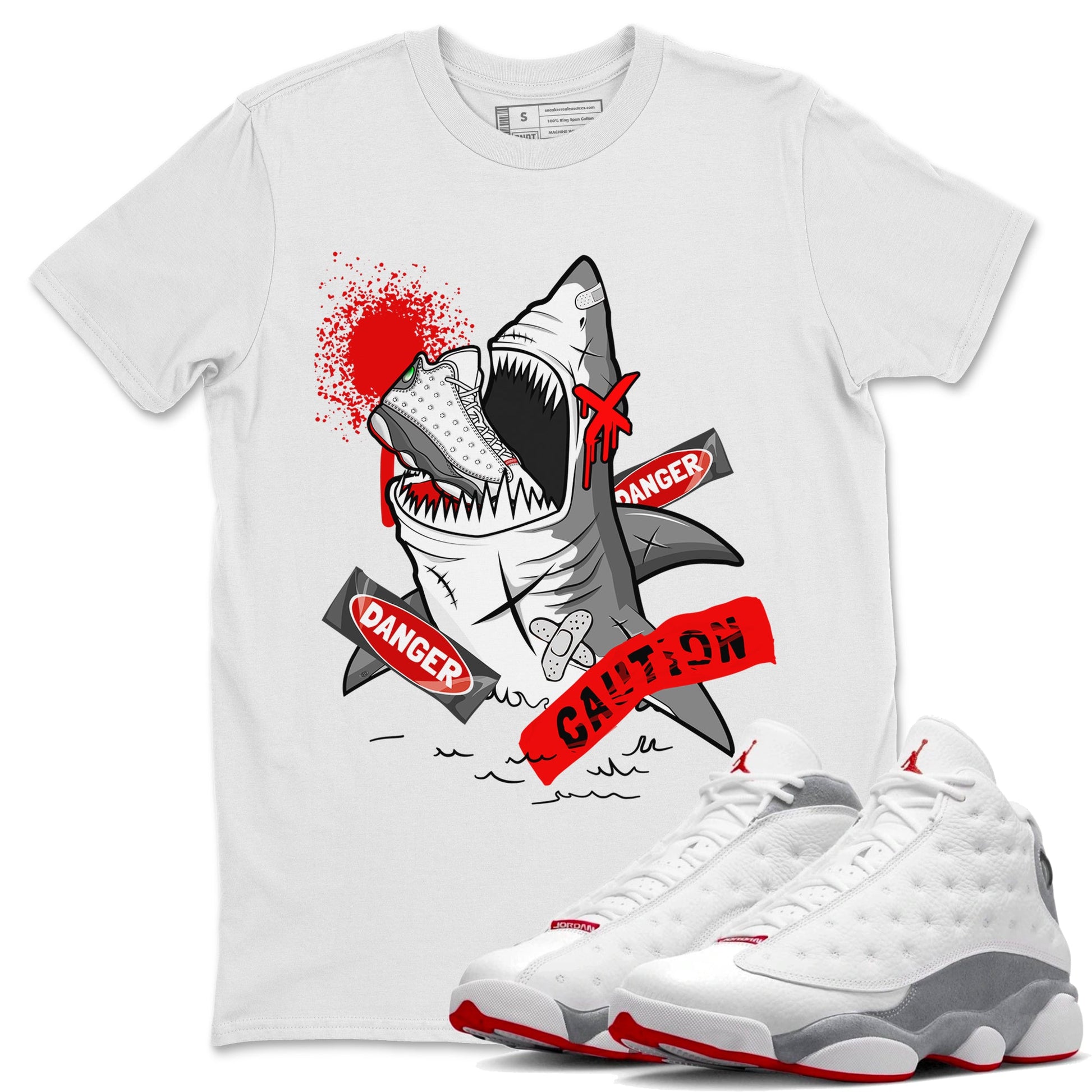 Wolf Grey 13 shirt to match jordans Dangerous Shark sneaker tees Air Jordan 13 Wolf Grey SNRT Sneaker Release Tees Unisex White 1 T-Shirt