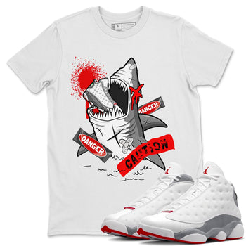 Wolf Grey 13 shirt to match jordans Dangerous Shark sneaker tees Air Jordan 13 Wolf Grey SNRT Sneaker Release Tees Unisex White 1 T-Shirt