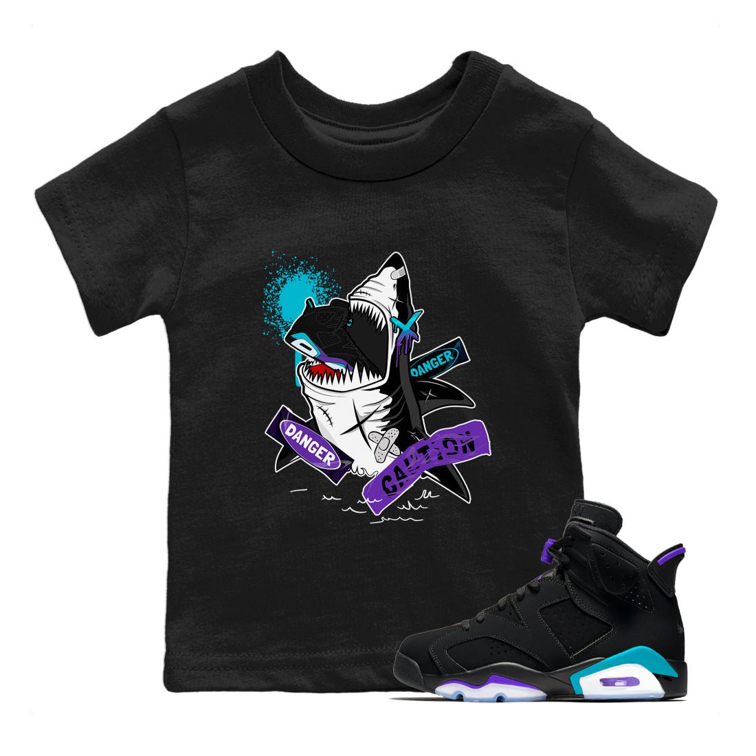 Aqua 6s shirt to match jordans Dangerous Shark sneaker tees Air Jordan 6 Aqua SNRT Sneaker Release Tees Baby Toddler Black 1 T-Shirt