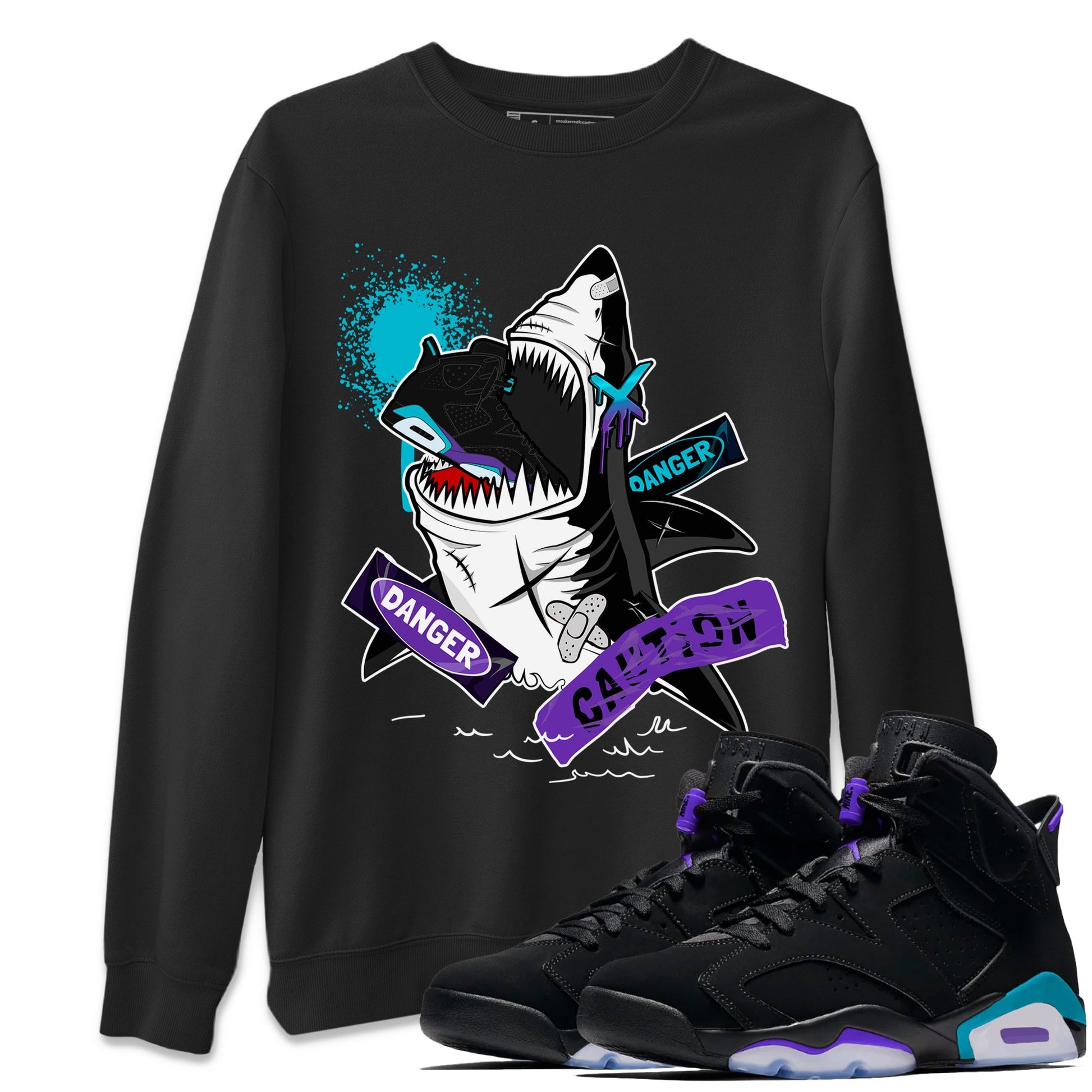 Aqua 6s shirt to match jordans Dangerous Shark sneaker tees Air Jordan 6 Aqua SNRT Sneaker Release Tees Unisex Black 1 T-Shirt