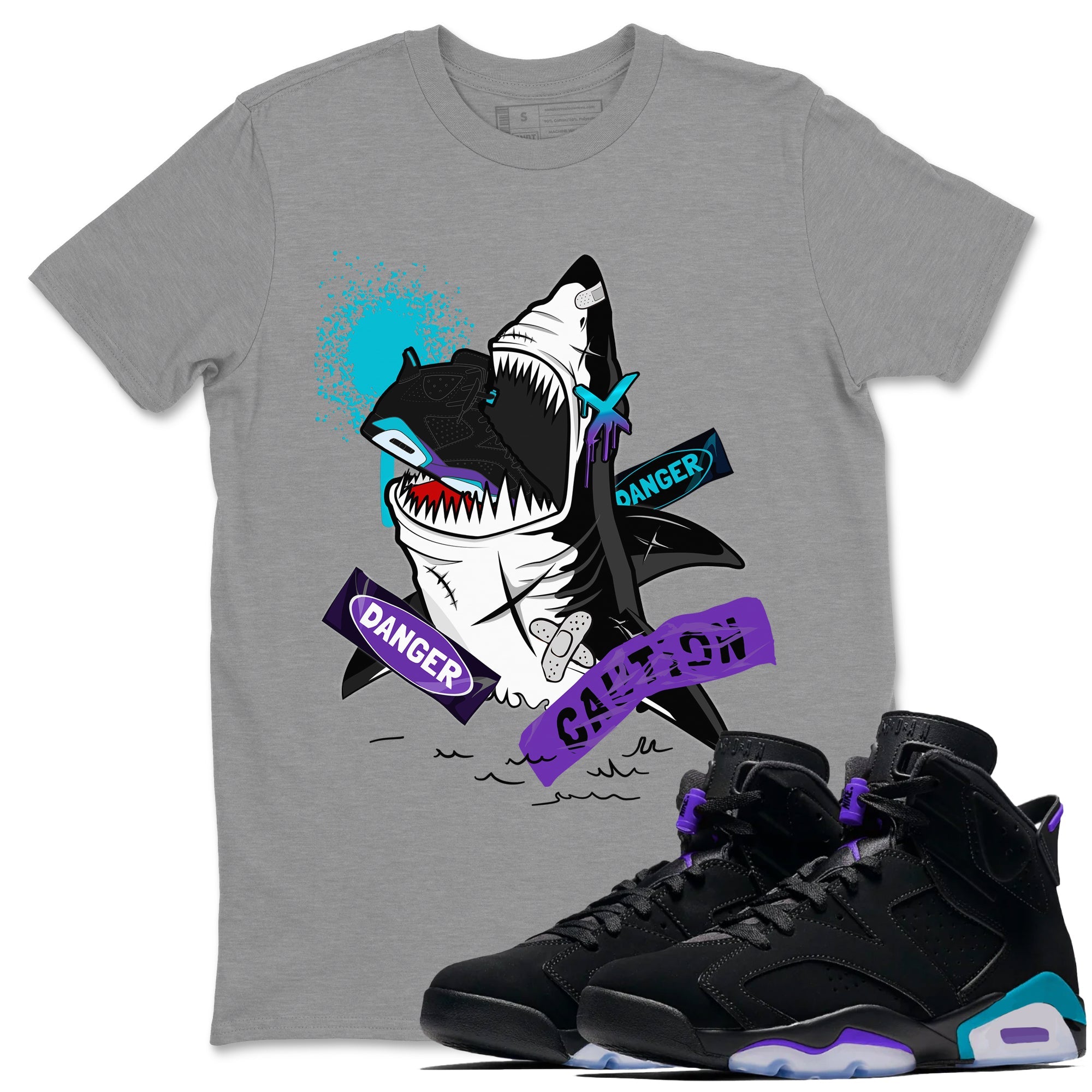 Aqua 6s shirt to match jordans Dangerous Shark sneaker tees Air Jordan 6 Aqua SNRT Sneaker Release Tees Unisex Heather Grey 1 T-Shirt