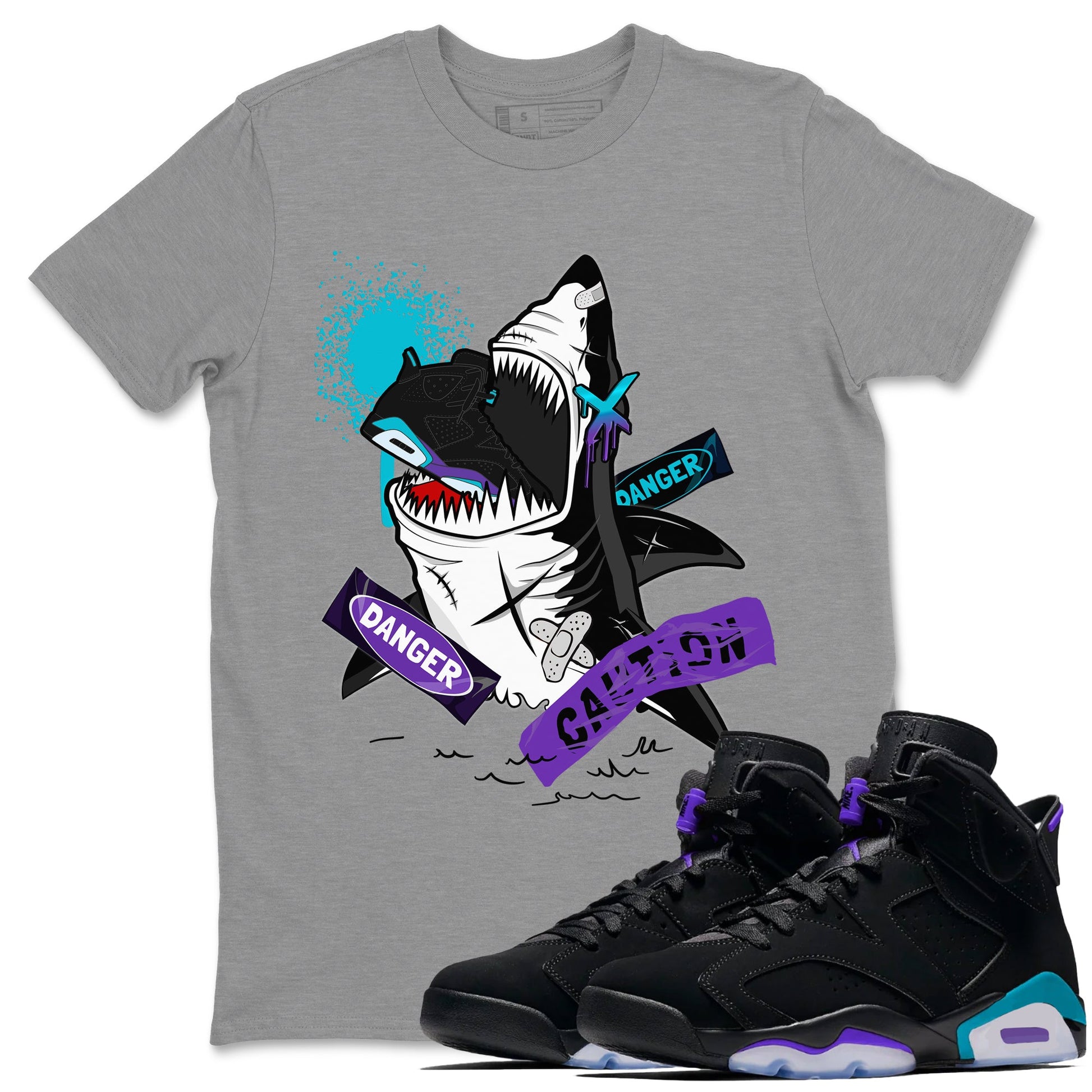 Aqua 6s shirt to match jordans Dangerous Shark sneaker tees Air Jordan 6 Aqua SNRT Sneaker Release Tees Unisex Heather Grey 1 T-Shirt