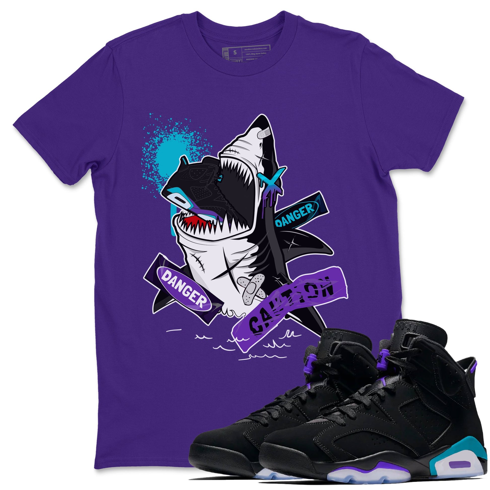 Aqua 6s shirt to match jordans Dangerous Shark sneaker tees Air Jordan 6 Aqua SNRT Sneaker Release Tees Unisex Purple 1 T-Shirt