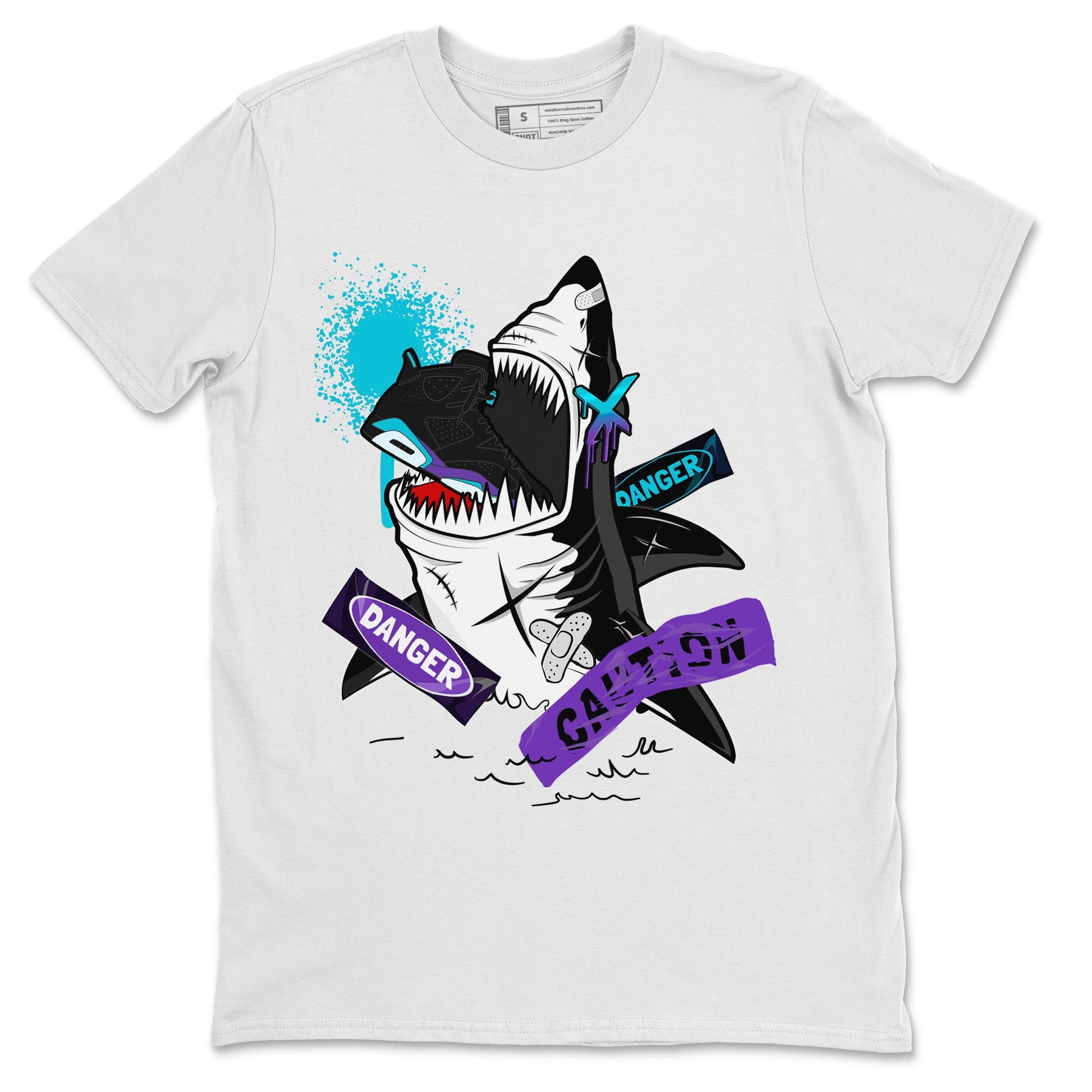 Aqua 6s shirt to match jordans Dangerous Shark sneaker tees Air Jordan 6 Aqua SNRT Sneaker Release Tees Unisex White 2 T-Shirt