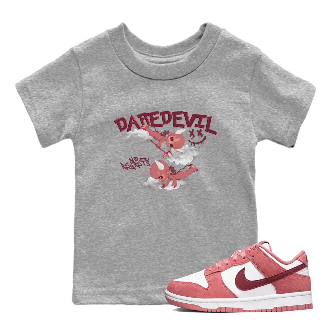 Dunk Low Valentines Day shirt to match jordans Dare Devil sneaker tees Special Valentine's Day Couple Shirt Dunk Valentine's Day 2024 SNRT Sneaker Tees Sneaker Matching Shirt Baby Toddler Heather Grey 1 T-Shirt
