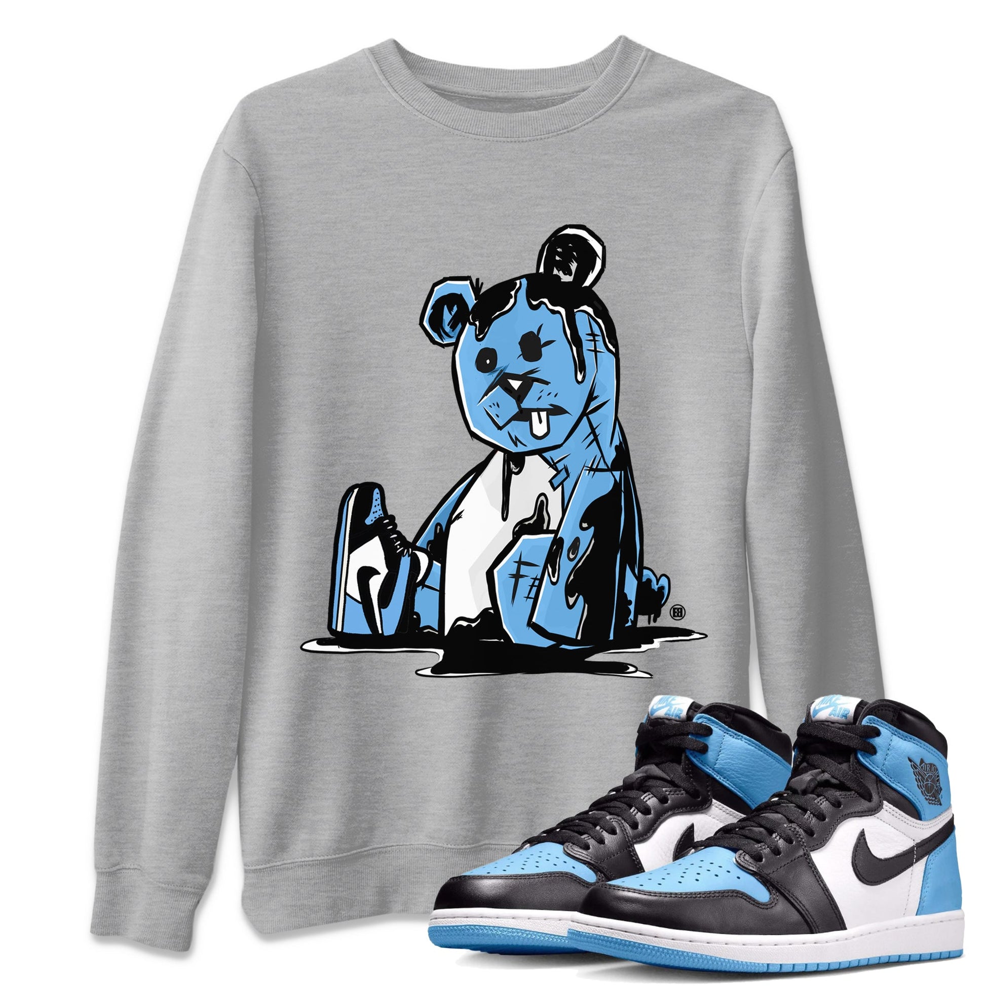Air Jordan 1 Retro High OG UNC Toe Shirt to match Jordans Dark Bear Sneaker Tees Air Jordan 1 Retro UNC Toe Shirts Crew Neck T-Shirts Heather Grey 1