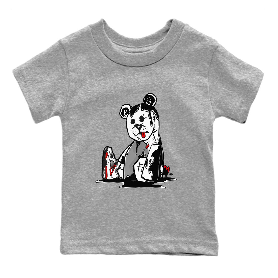 Air Jordan 4 Red Cement Sneaker Match Tees Dark Bear Sneaker Tees Air Jordan 4 Retro Red Cement SNRT Sneaker Release Tees Kids Shirts Heather Grey 2