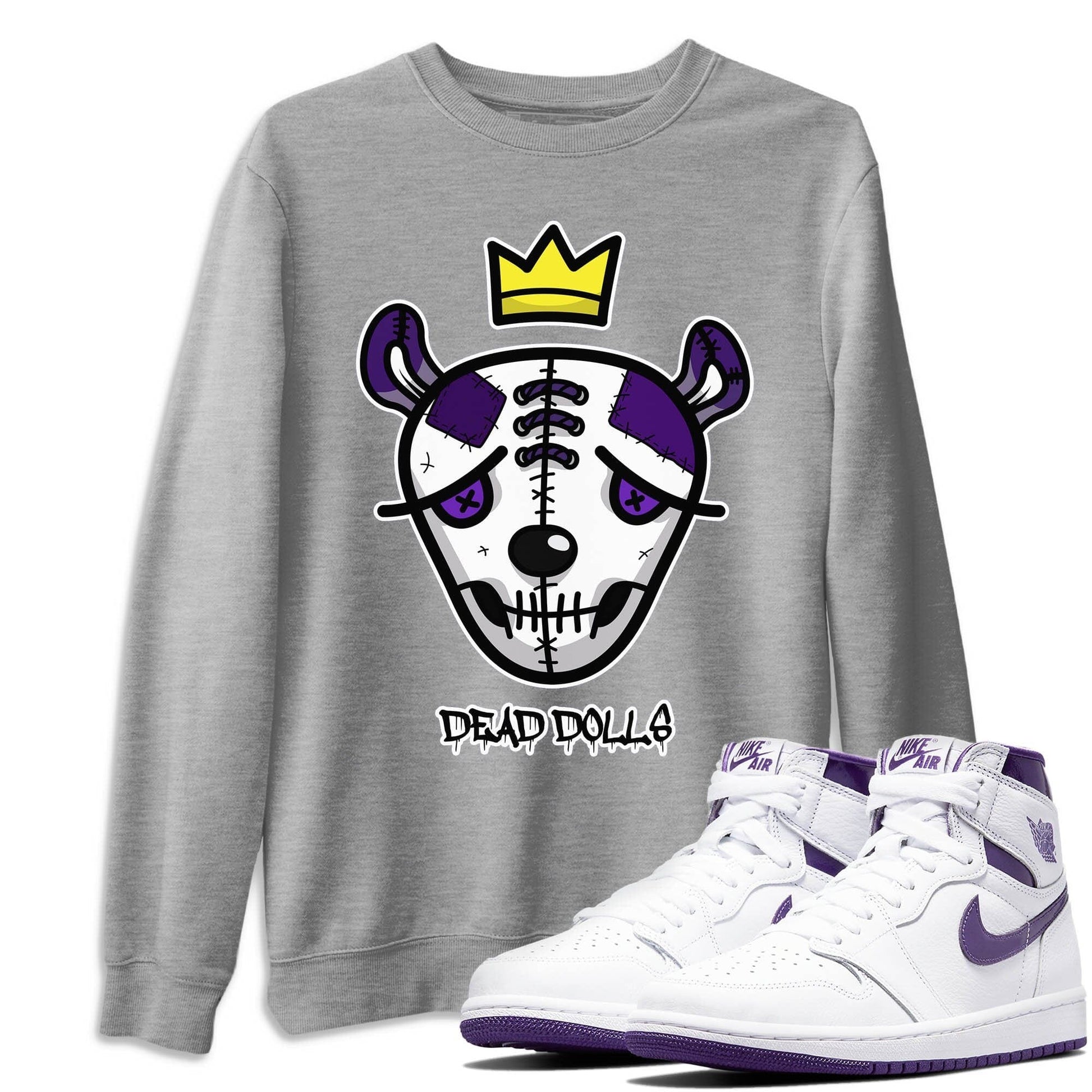 Jordan 1 WMNS Court Purple Sneaker Match Tees Dead Dolls Face Sneaker Tees Jordan 1 WMNS Court Purple Sneaker Release Tees Unisex Shirts