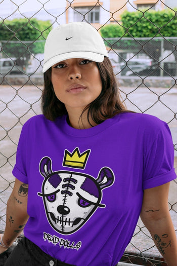 Jordan 1 WMNS Court Purple Sneaker Match Tees Dead Dolls Face Sneaker Tees Jordan 1 WMNS Court Purple Sneaker Release Tees Unisex Shirts