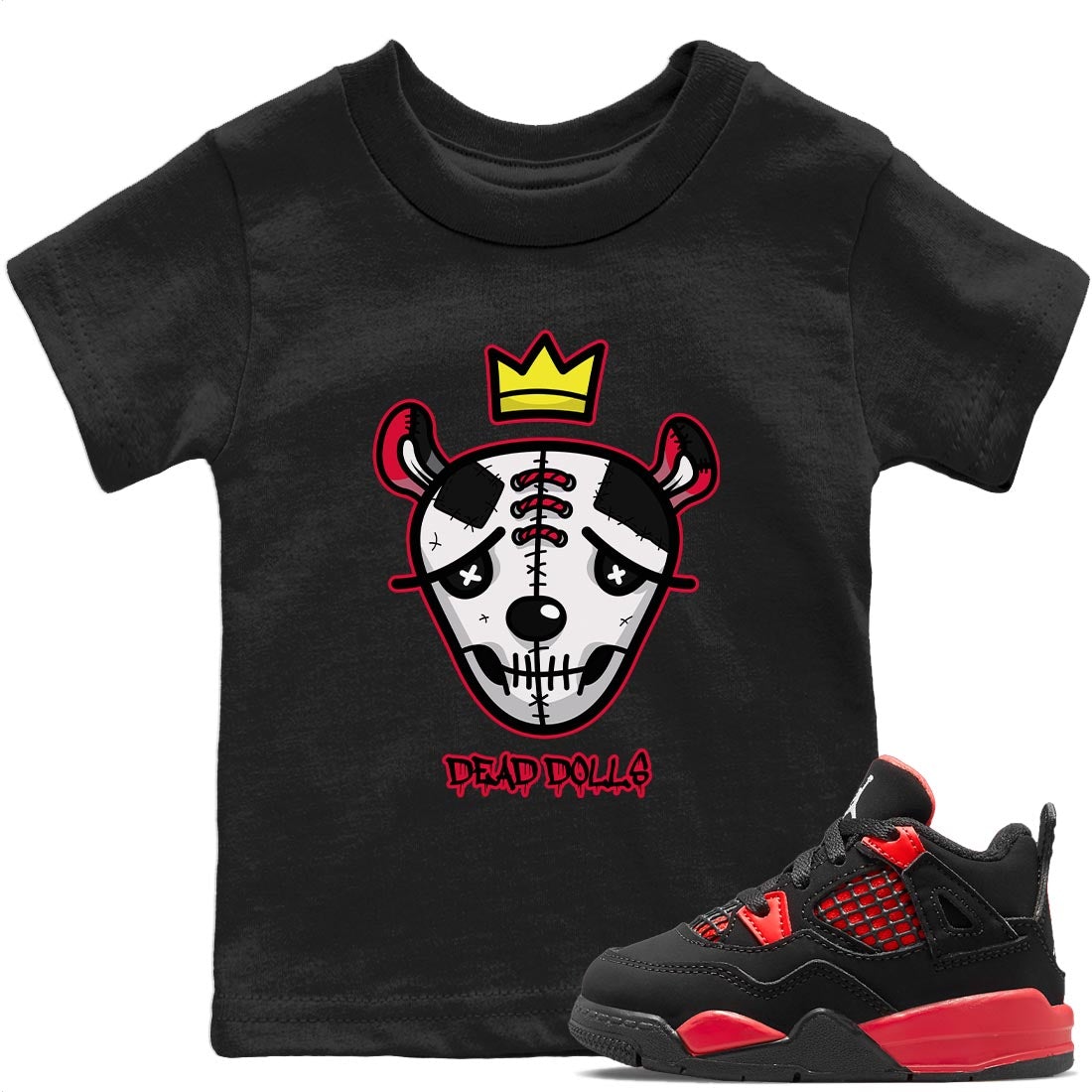Jordan 4 Red Thunder Sneaker Match Tees Dead Dolls Face Sneaker Tees Jordan 4 Red Thunder Sneaker Release Tees Kids Shirts