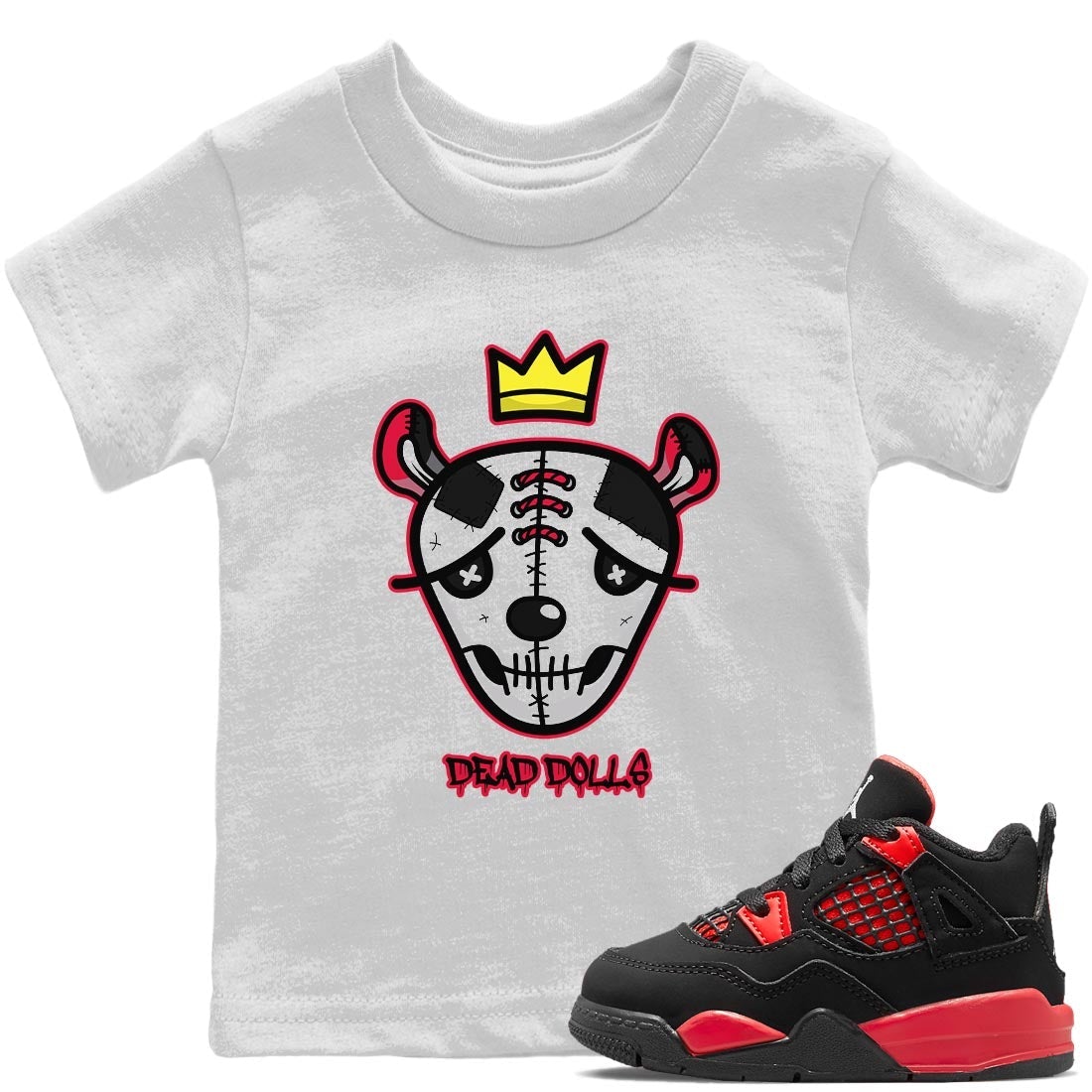 Jordan 4 Red Thunder Sneaker Match Tees Dead Dolls Face Sneaker Tees Jordan 4 Red Thunder Sneaker Release Tees Kids Shirts