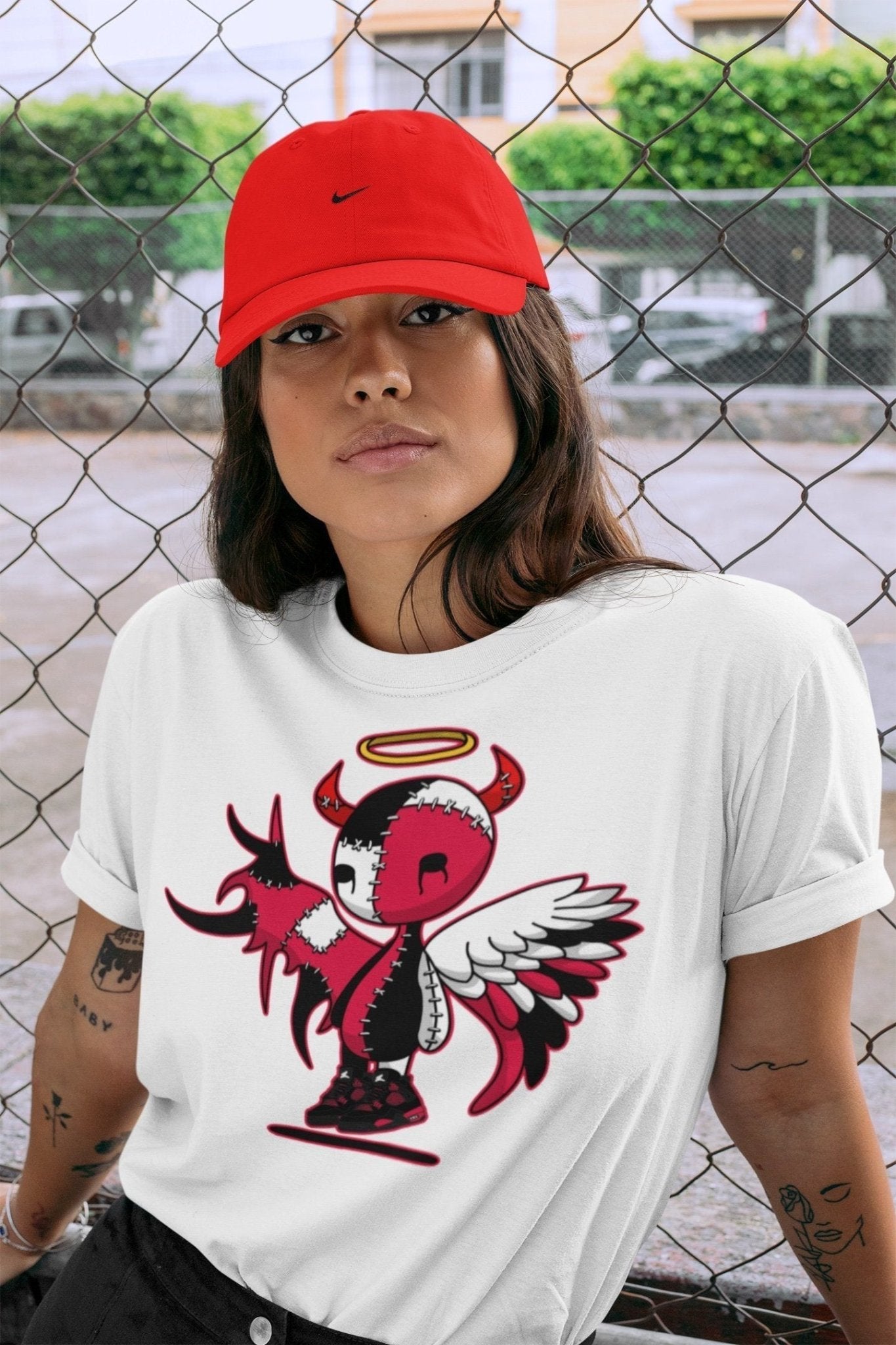 Jordan 4 Red Thunder Sneaker Match Tees Devil Angel Sneaker Tees Jordan 4 Red Thunder Sneaker Release Tees Unisex Shirts