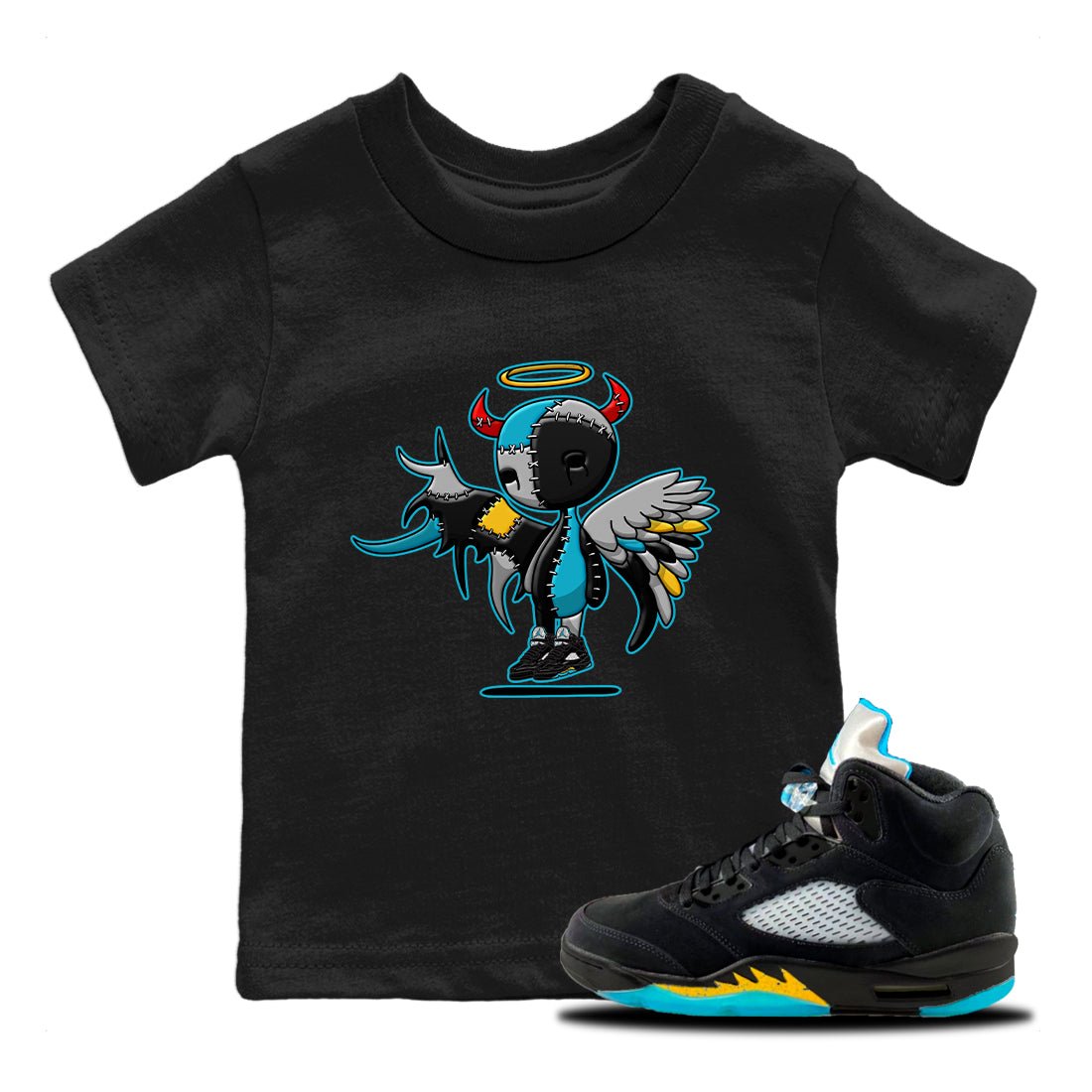 Jordan 5 Aqua Sneaker Match Tees Devil Angel Sneaker Tees Jordan 5 Aqua Sneaker Release Tees Kids Shirts