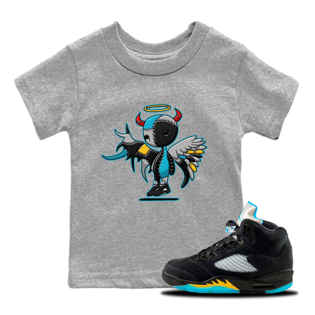Jordan 5 Aqua Sneaker Match Tees Devil Angel Sneaker Tees Jordan 5 Aqua Sneaker Release Tees Kids Shirts