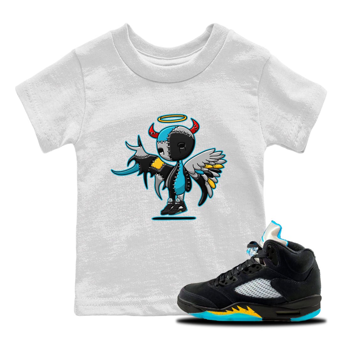Jordan 5 Aqua Sneaker Match Tees Devil Angel Sneaker Tees Jordan 5 Aqua Sneaker Release Tees Kids Shirts