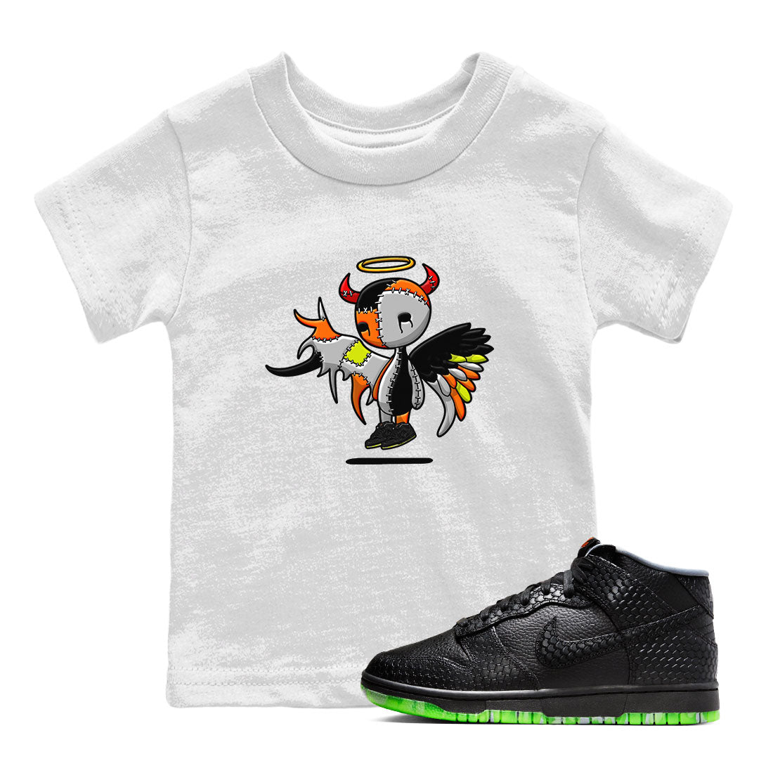 Nike Dunk Mid Premium shirt to match jordans Devil Angel sneaker tees Nike Dunk Mid Halloween SNRT Sneaker Tees Sneaker Matching Clothing Brand Baby Toddler White 1 T-Shirt