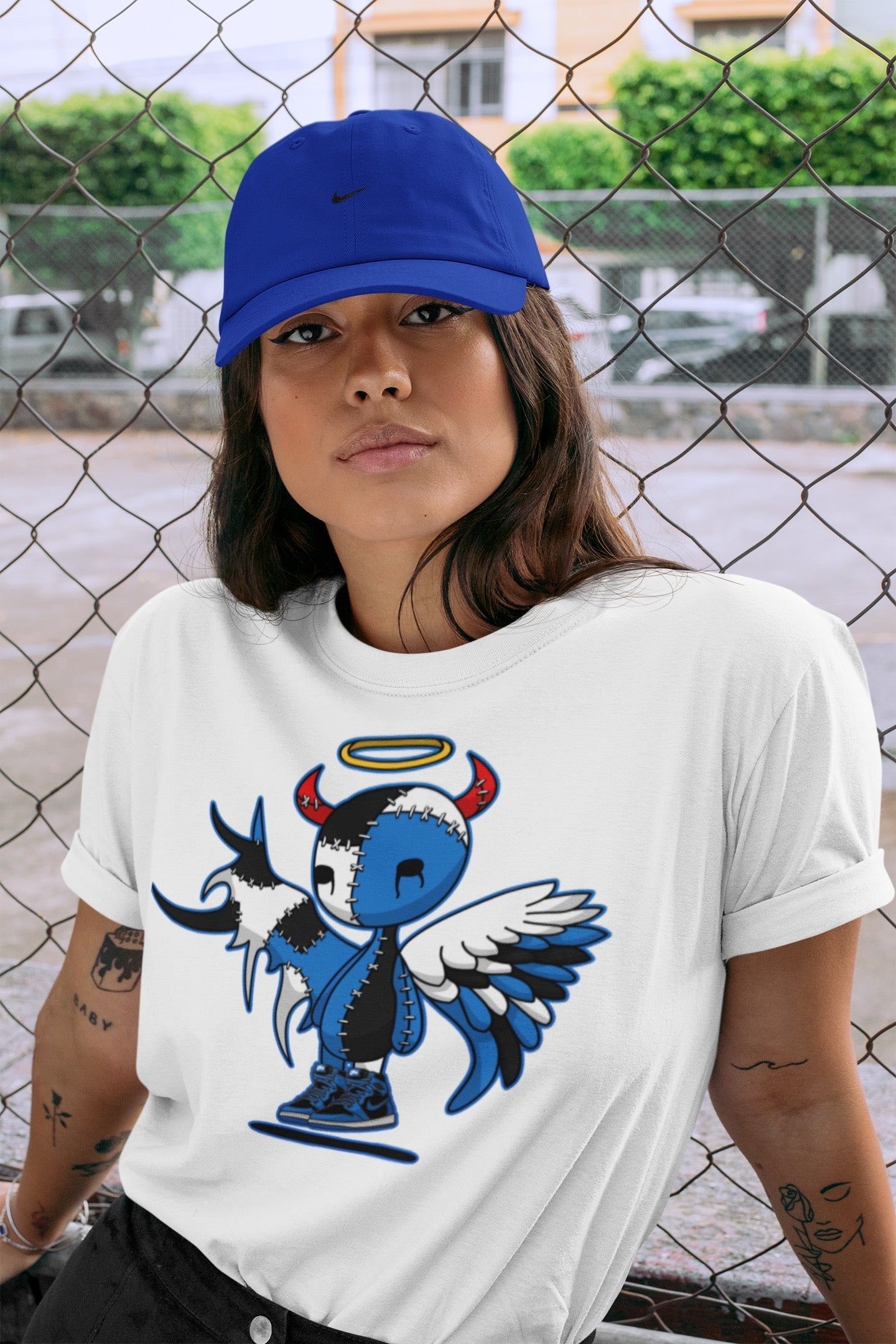 Jordan 1 Dark Marina Blue Sneaker Match Tees Devil Angel Sneaker Tees Jordan 1 Dark Marina Blue Sneaker Release Tees Unisex Shirts