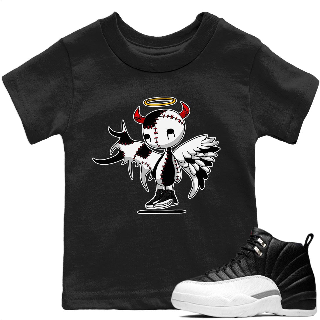 Jordan 12 Playoffs Sneaker Match Tees Devil Angel Sneaker Tees Jordan 12 Playoffs Sneaker Release Tees Kids Shirts