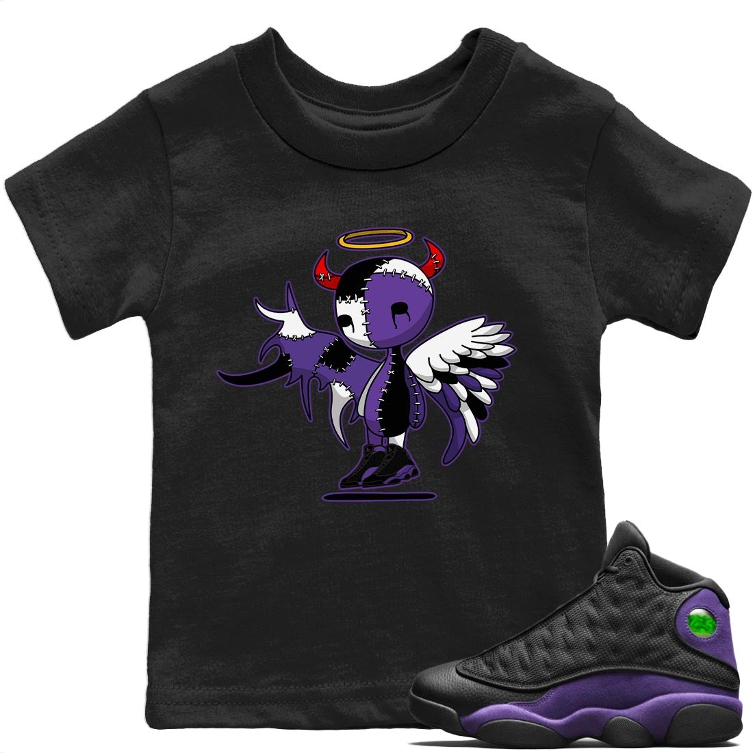 Jordan 13 Court Purple Sneaker Match Tees Devil Angel Sneaker Tees Jordan 13 Court Purple Sneaker Release Tees Kids Shirts