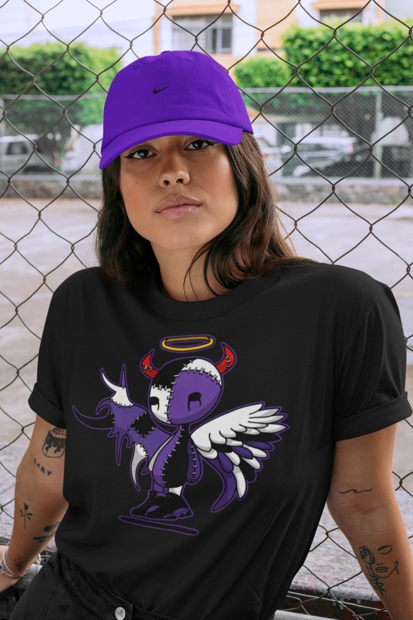 Jordan 13 Court Purple Sneaker Match Tees Devil Angel Sneaker Tees Jordan 13 Court Purple Sneaker Release Tees Unisex Shirts