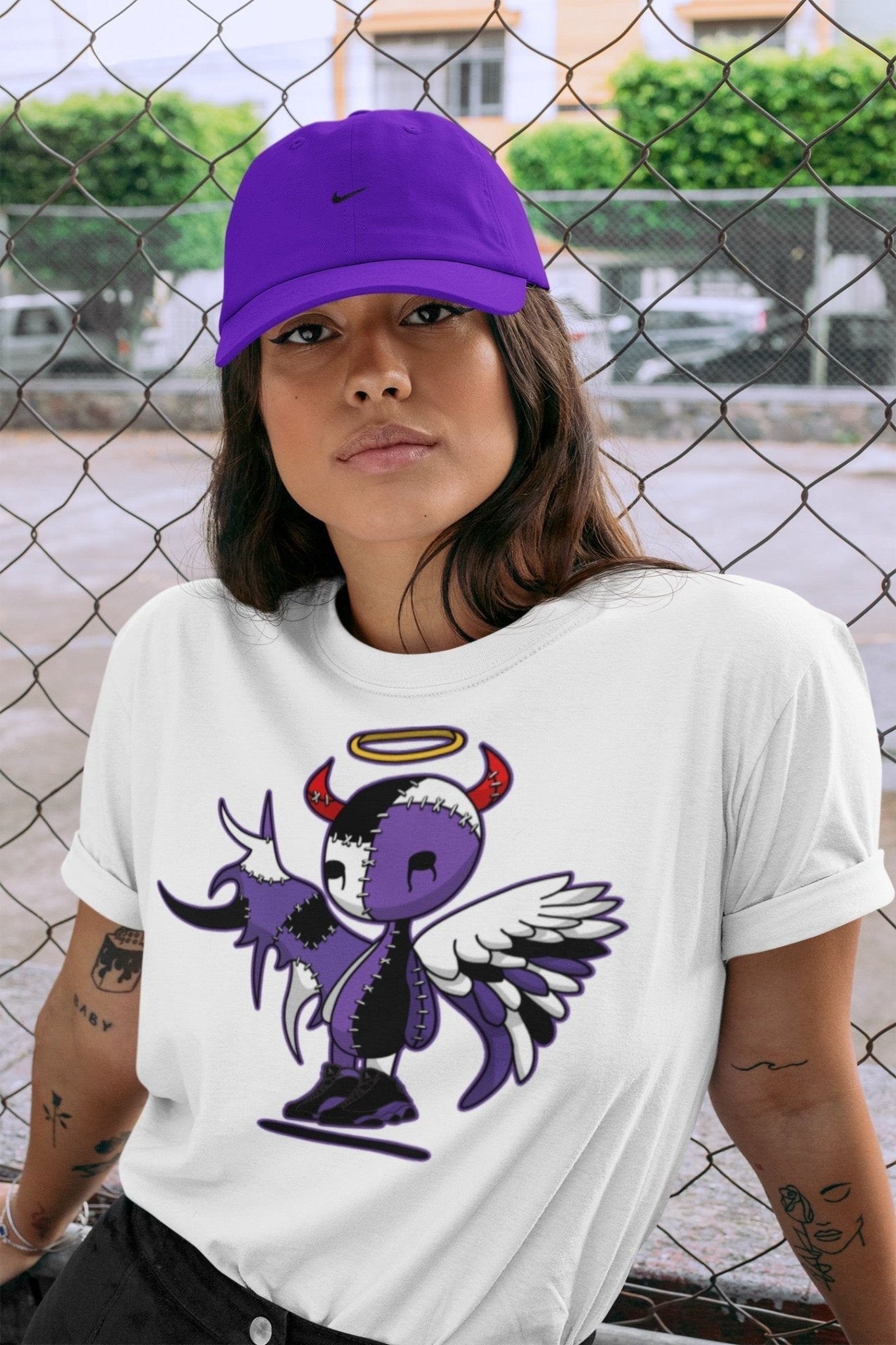 Jordan 13 Court Purple Sneaker Match Tees Devil Angel Sneaker Tees Jordan 13 Court Purple Sneaker Release Tees Unisex Shirts