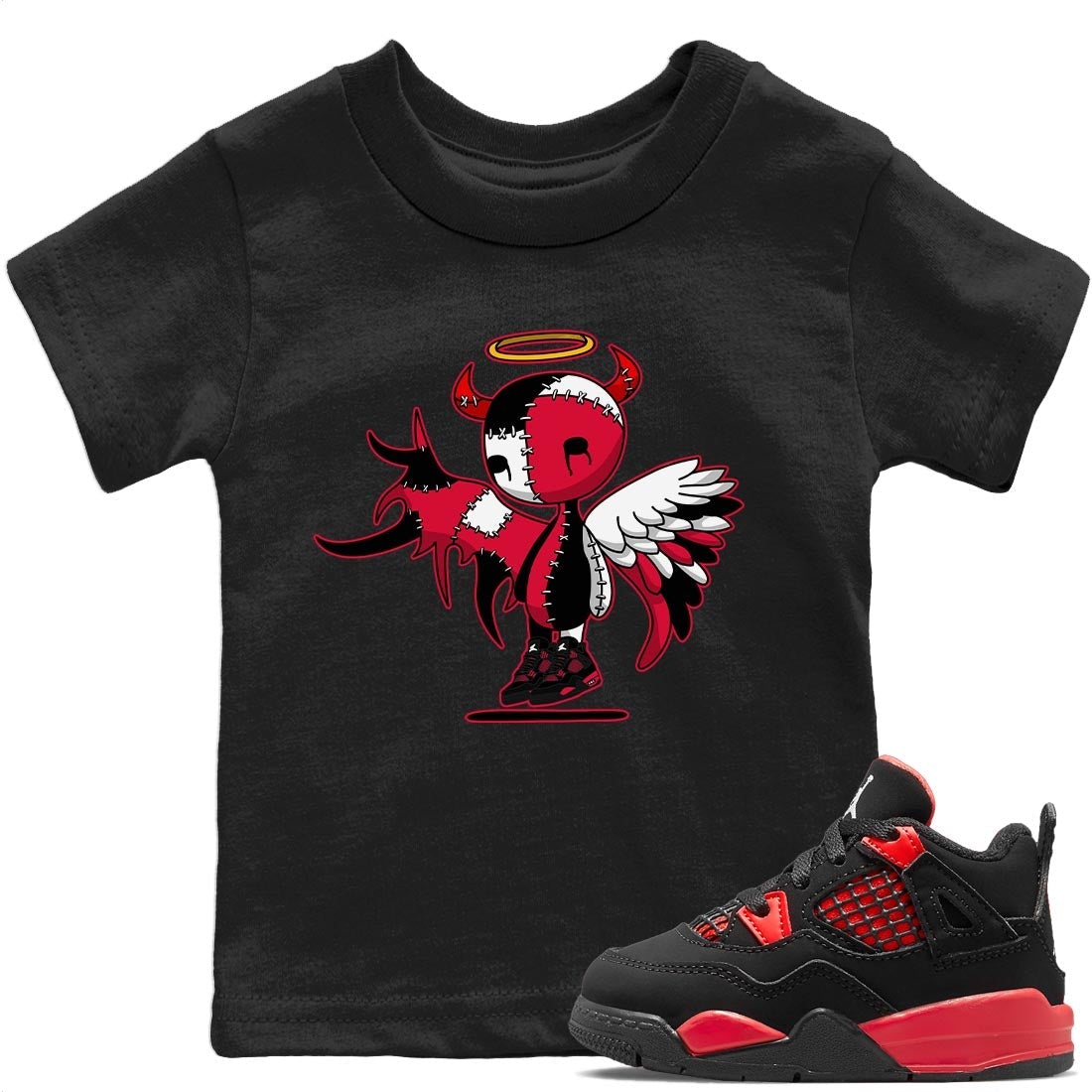 Jordan 4 Red Thunder Sneaker Match Tees Devil Angel Sneaker Tees Jordan 4 Red Thunder Sneaker Release Tees Kids Shirts