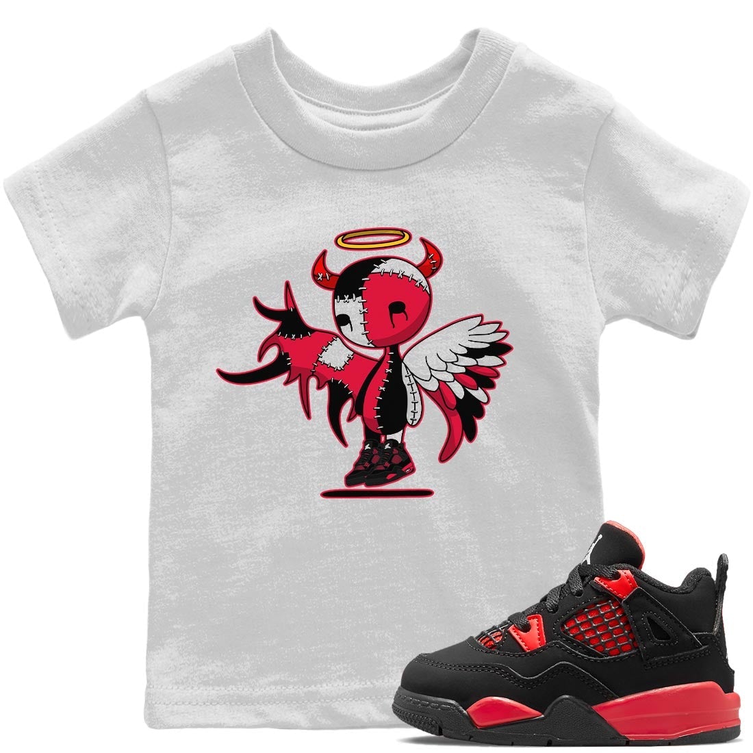 Jordan 4 Red Thunder Sneaker Match Tees Devil Angel Sneaker Tees Jordan 4 Red Thunder Sneaker Release Tees Kids Shirts