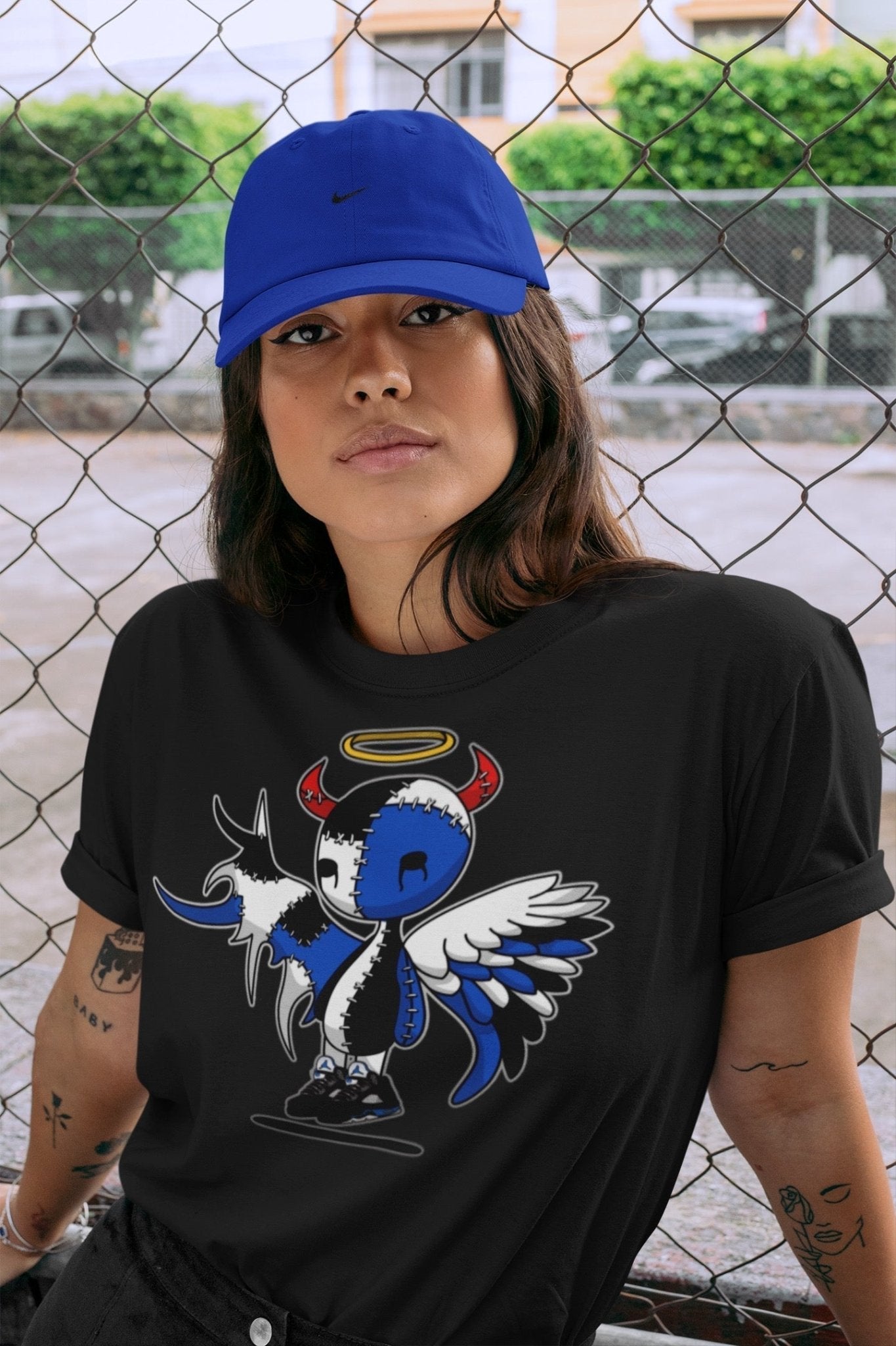 Jordan 5 Racer Blue Sneaker Match Tees Devil Angel Sneaker Tees Jordan 5 Racer Blue Sneaker Release Tees Unisex Shirts