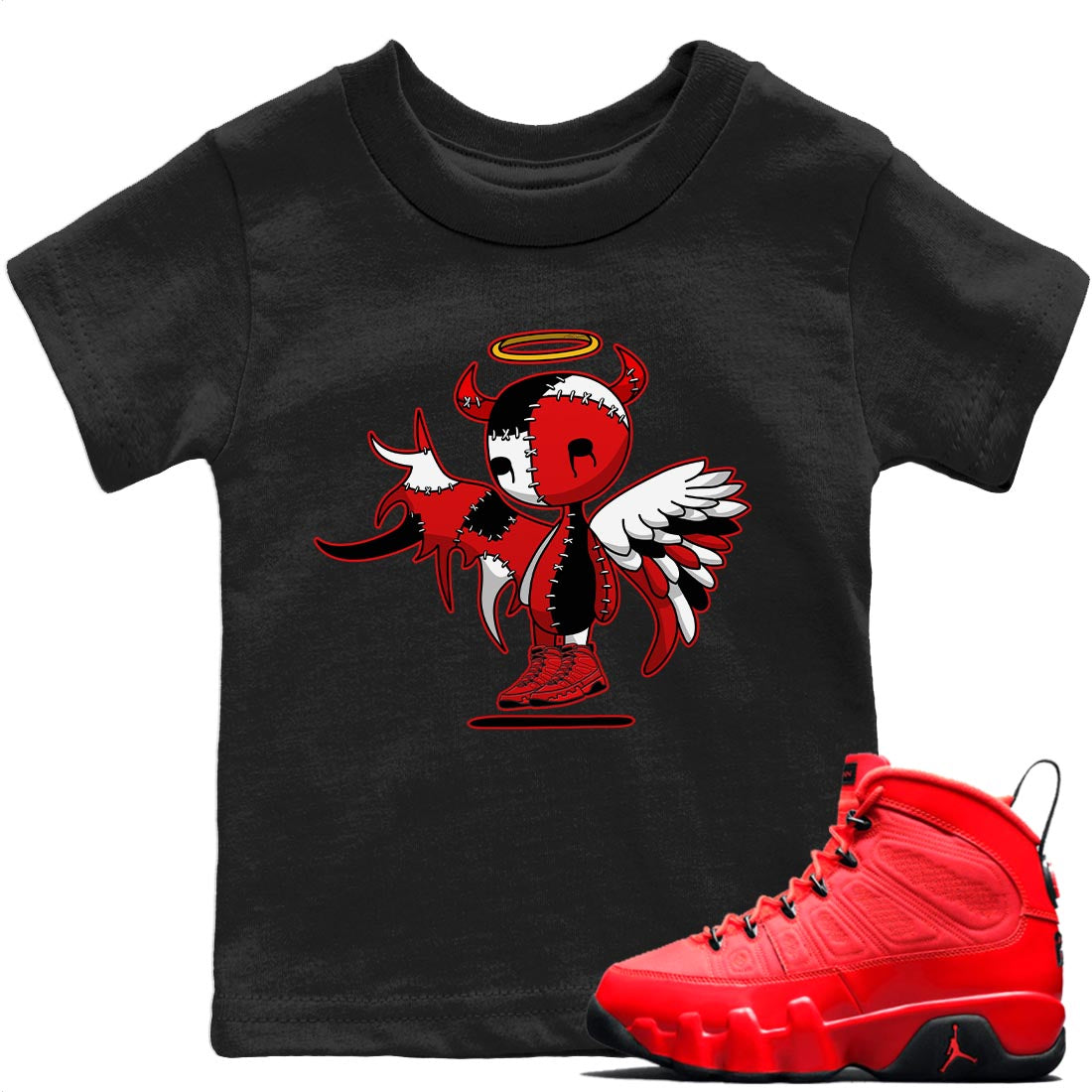 Jordan 9 Chile Red Sneaker Match Tees Devil Angel Sneaker Tees Jordan 9 Chile Red Sneaker Release Tees Kids Shirts