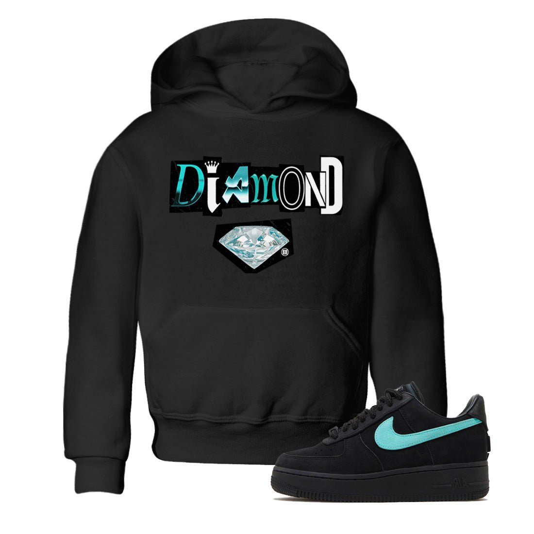 Diamond Letter Kids Tops - Air Force 1 Tiffany - SNRT Sneaker Tee