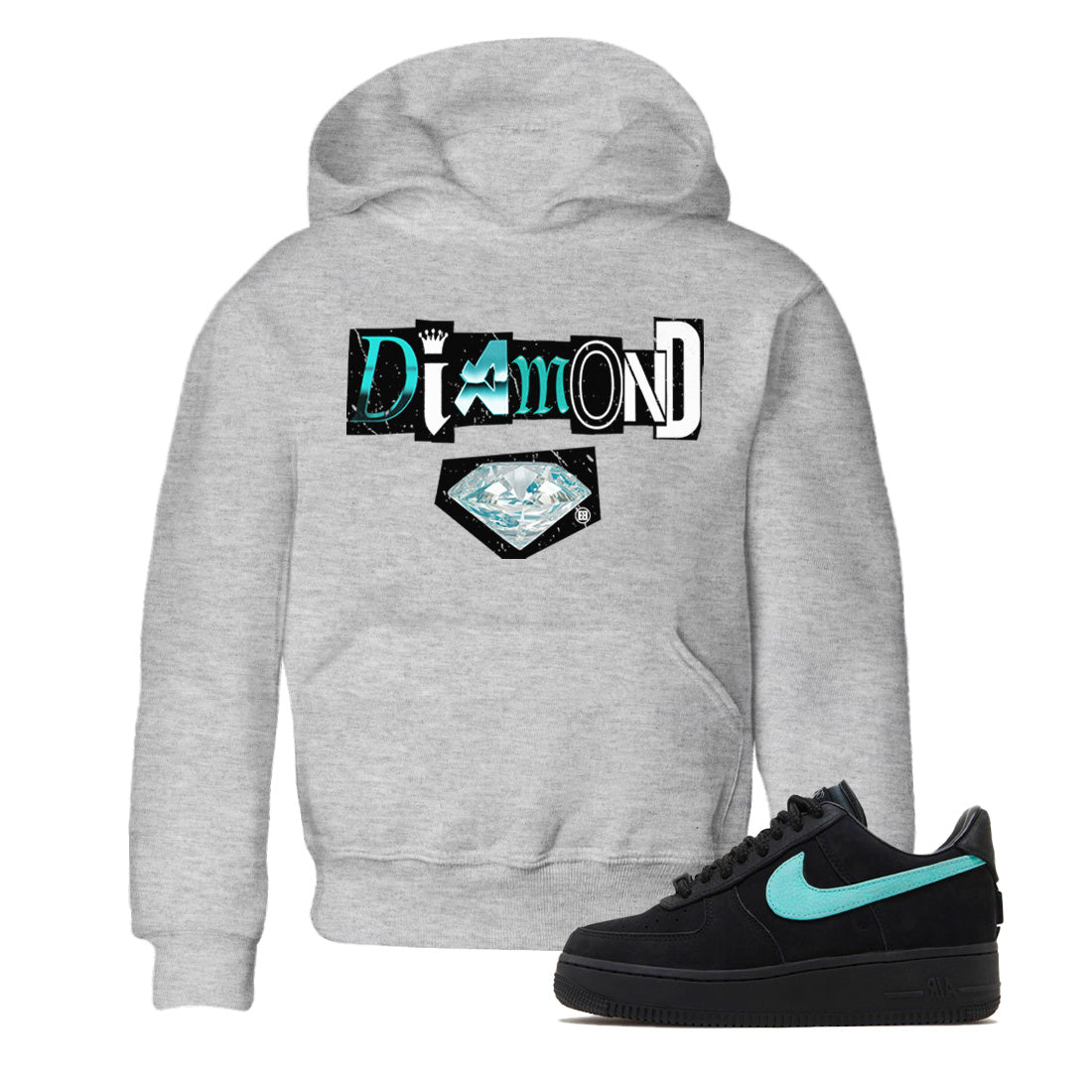 Diamond Letter Kids Tops - Air Force 1 Tiffany - SNRT Sneaker Tee