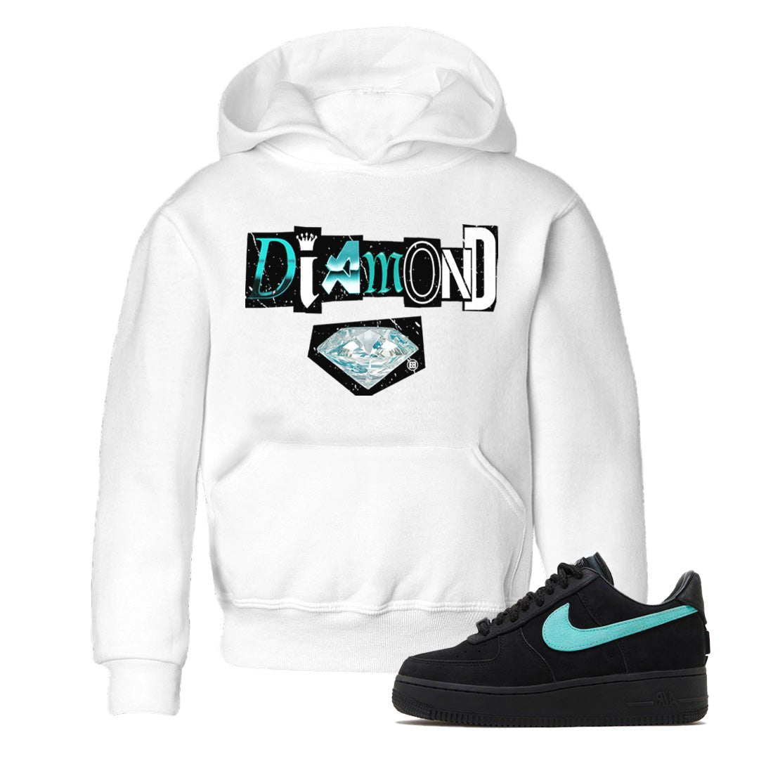 Diamond Letter Kids Tops - Air Force 1 Tiffany - SNRT Sneaker Tee