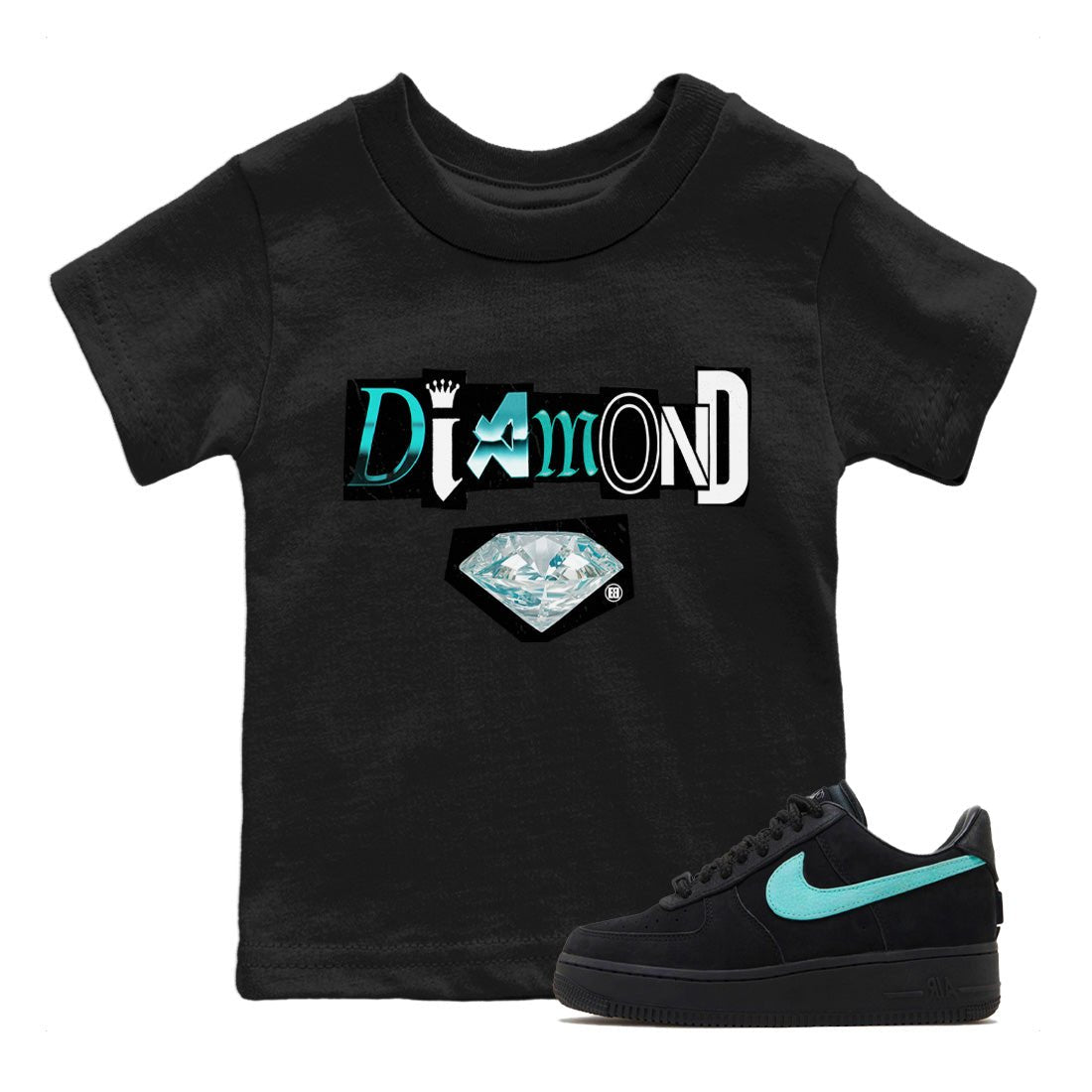 Diamond Letter Kids Tops - Air Force 1 Tiffany - SNRT Sneaker Tee