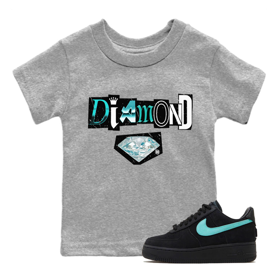 Diamond Letter Kids Tops - Air Force 1 Tiffany - SNRT Sneaker Tee