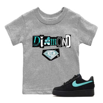 Diamond Letter Kids Tops - Air Force 1 Tiffany - SNRT Sneaker Tee