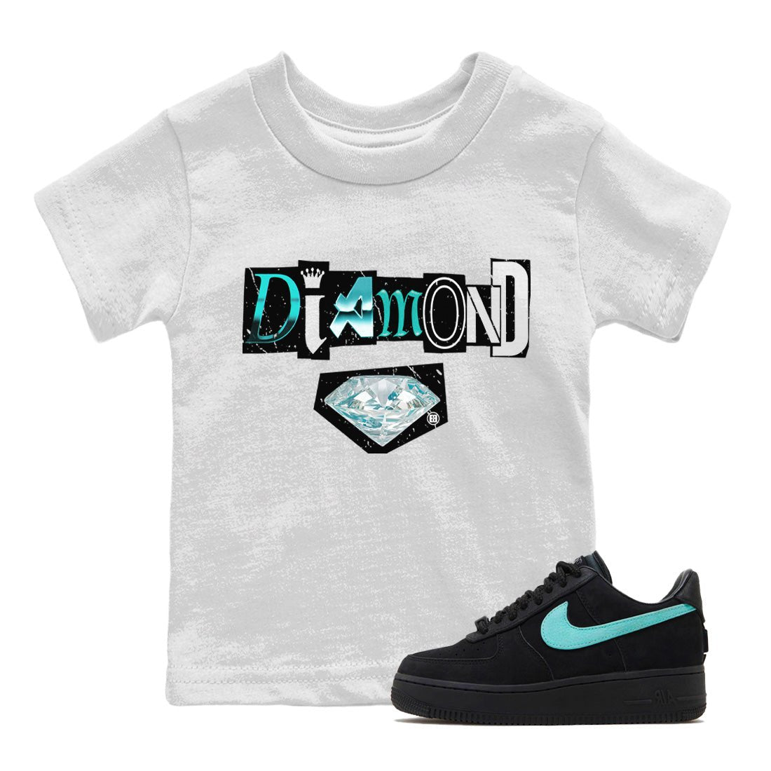Diamond Letter Kids Tops - Air Force 1 Tiffany - SNRT Sneaker Tee