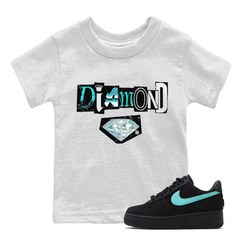 Diamond Letter Kids Tops - Air Force 1 Tiffany - SNRT Sneaker Tee