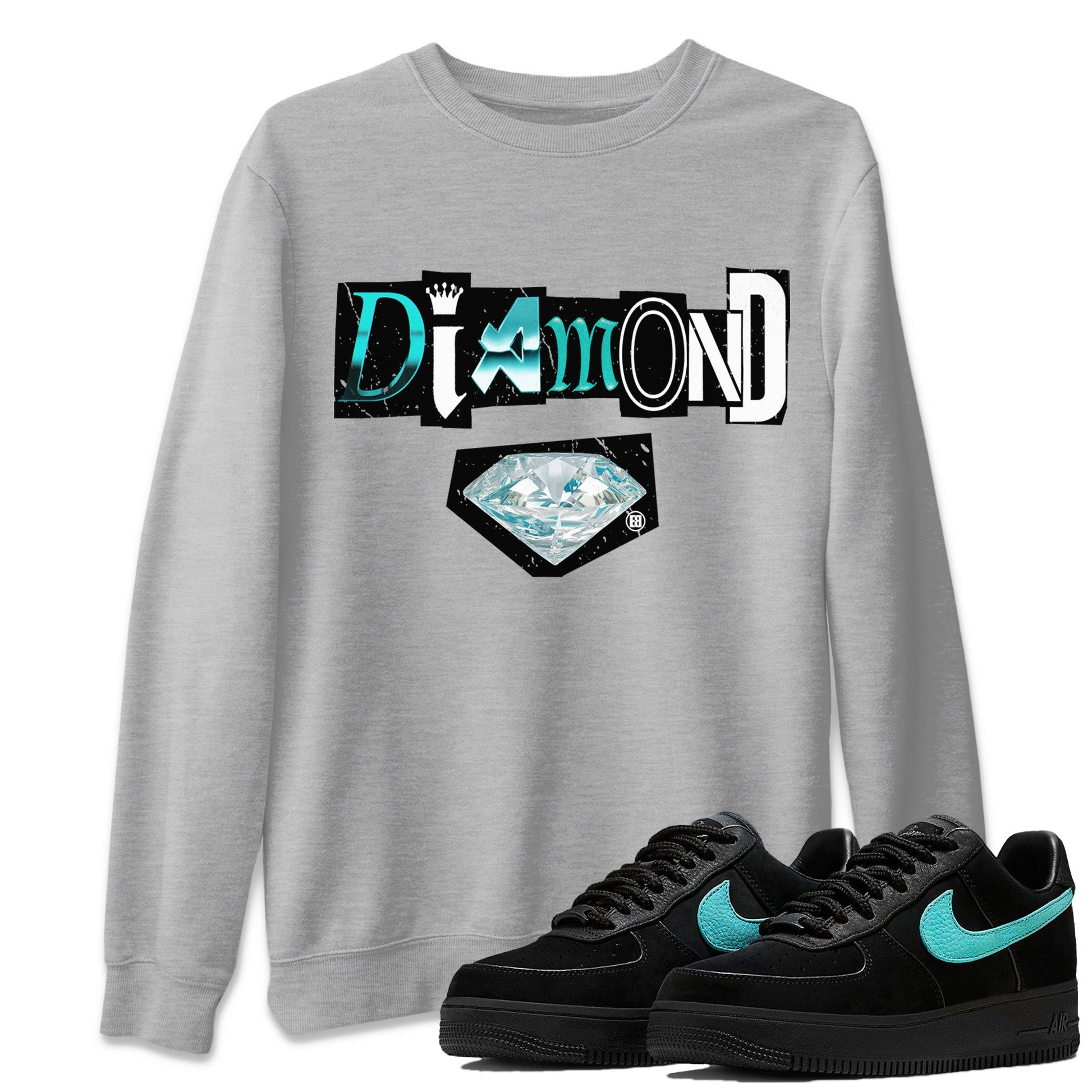 Air Force 1 Tiffany Sneaker Match Tees Diamond Letter Sneaker Tees Air Force 1 Low x Tiffany Sneaker Release Tees Unisex Shirts Heather Grey 1