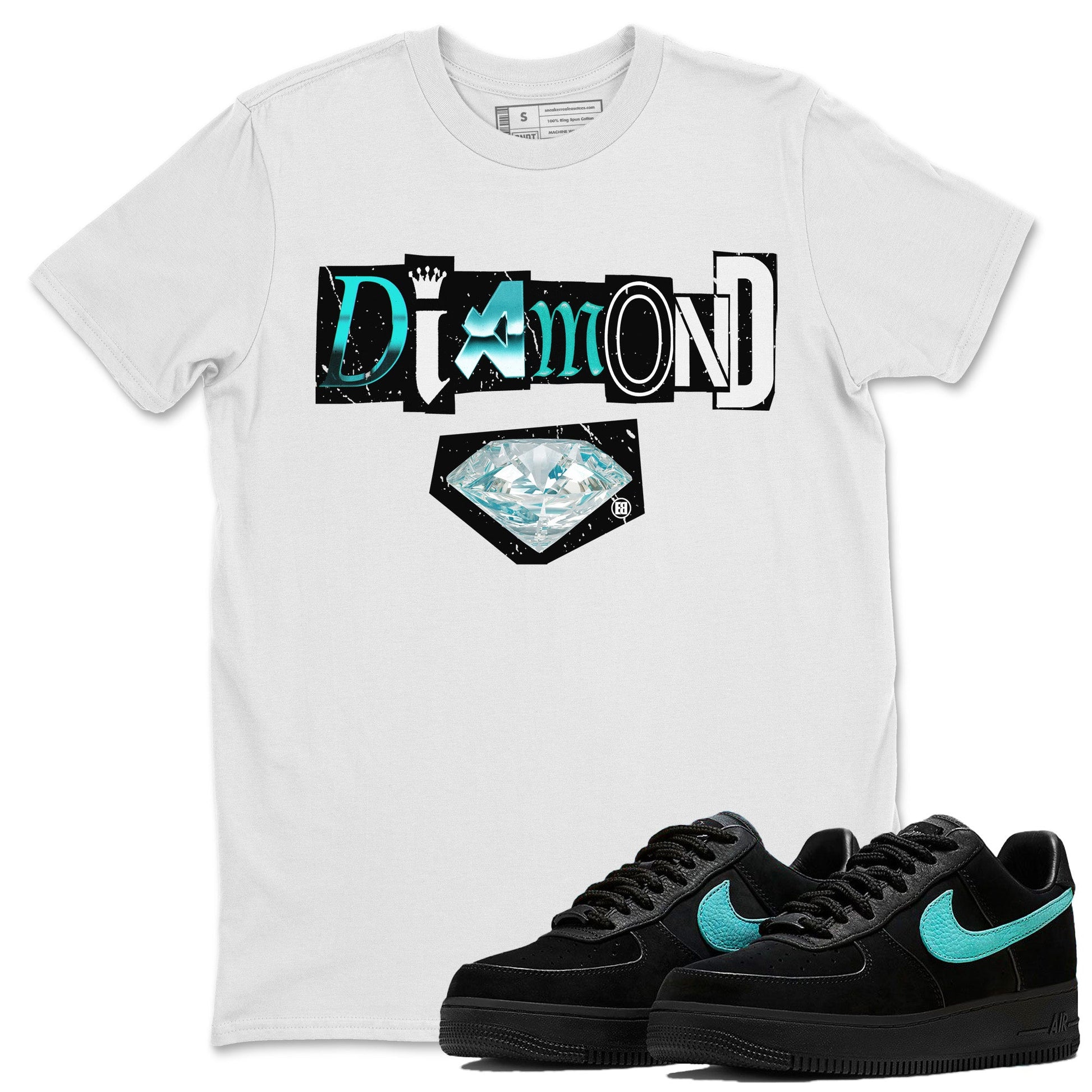 Air Force 1 Tiffany Sneaker Match Tees Diamond Letter Sneaker Tees Air Force 1 Low x Tiffany Sneaker Release Tees Unisex Shirts White 1