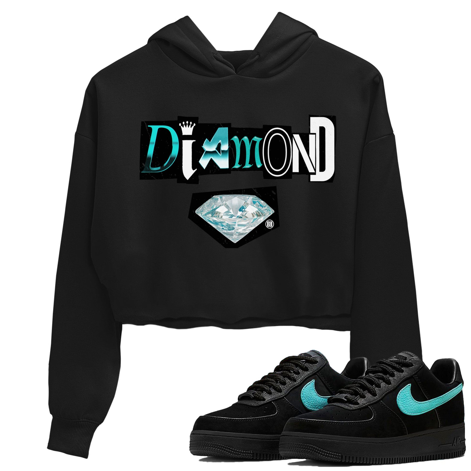 Air Force 1 Tiffany Sneaker Match Tees Diamond Letter Sneaker Tees Air Force 1 Low x Tiffany Sneaker Release Tees Women's Shirts Black 1