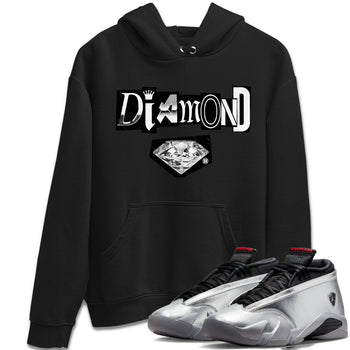 Air Jordan 14 Metallic Silver Sneaker Match Tees Diamond Letter Sneaker Tees Jordan 14 Metallic Silver Sneaker Release Tees Unisex Shirts Black 1
