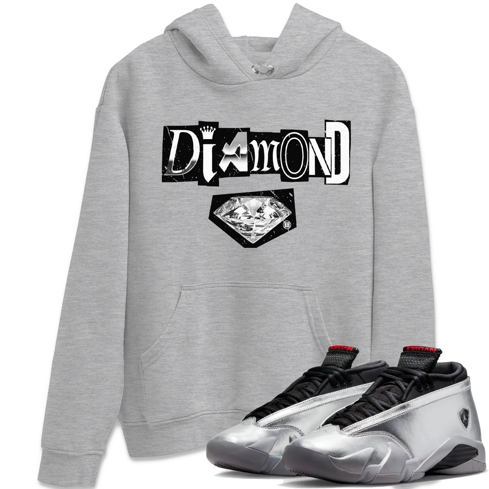 Air Jordan 14 Metallic Silver Sneaker Match Tees Diamond Letter Sneaker Tees Jordan 14 Metallic Silver Sneaker Release Tees Unisex Shirts Heather Grey 1