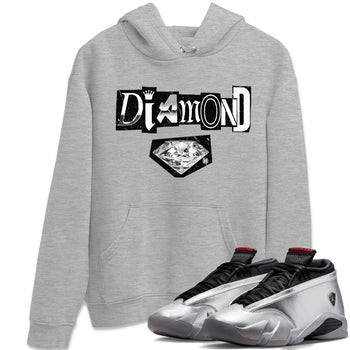 Air Jordan 14 Metallic Silver Sneaker Match Tees Diamond Letter Sneaker Tees Jordan 14 Metallic Silver Sneaker Release Tees Unisex Shirts Heather Grey 1