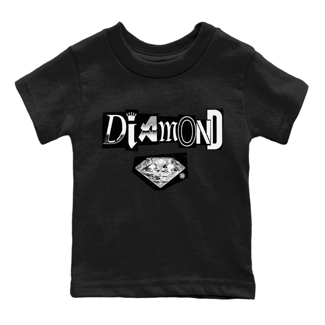 Air Jordan 14 Metallic Silver Sneaker Match Tees Diamond Letter Sneaker Tees Jordan 14 Metallic Silver Sneaker Release Tees Kids Shirts Black 2