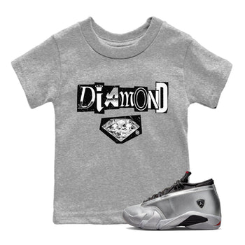 Air Jordan 14 Metallic Silver Diamond Letter Baby and Kids Sneaker Tees Jordan 14 Metallic Silver Kids Sneaker Tees Size Chart