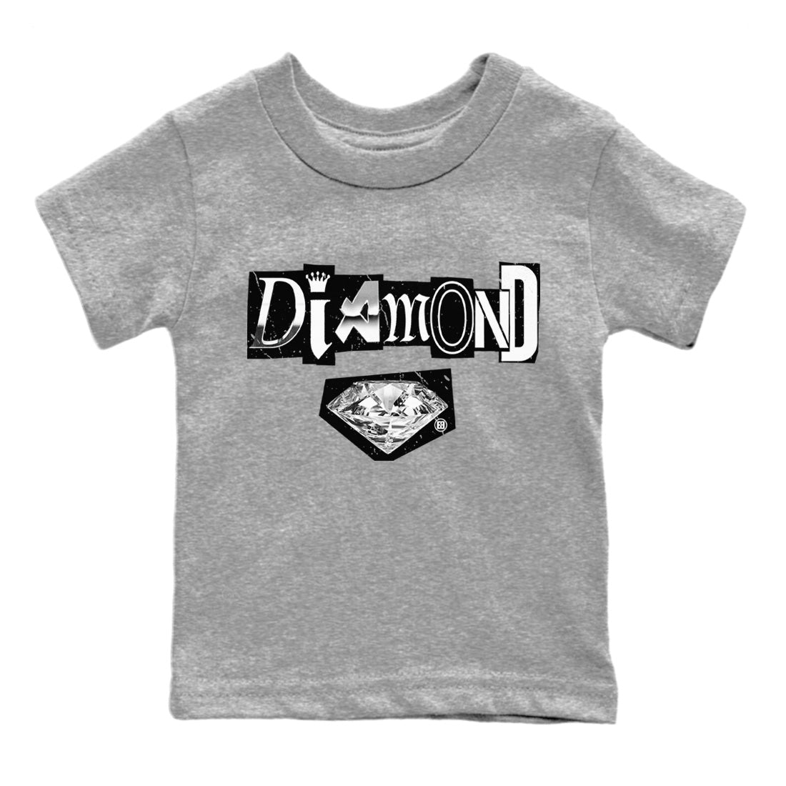 Air Jordan 14 Metallic Silver Sneaker Match Tees Diamond Letter Sneaker Tees Jordan 14 Metallic Silver Sneaker Release Tees Kids Shirts Heather Grey 2