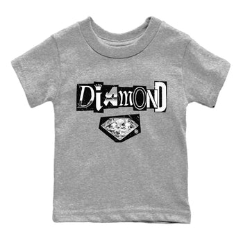 Air Jordan 14 Metallic Silver Sneaker Match Tees Diamond Letter Sneaker Tees Jordan 14 Metallic Silver Sneaker Release Tees Kids Shirts Heather Grey 2